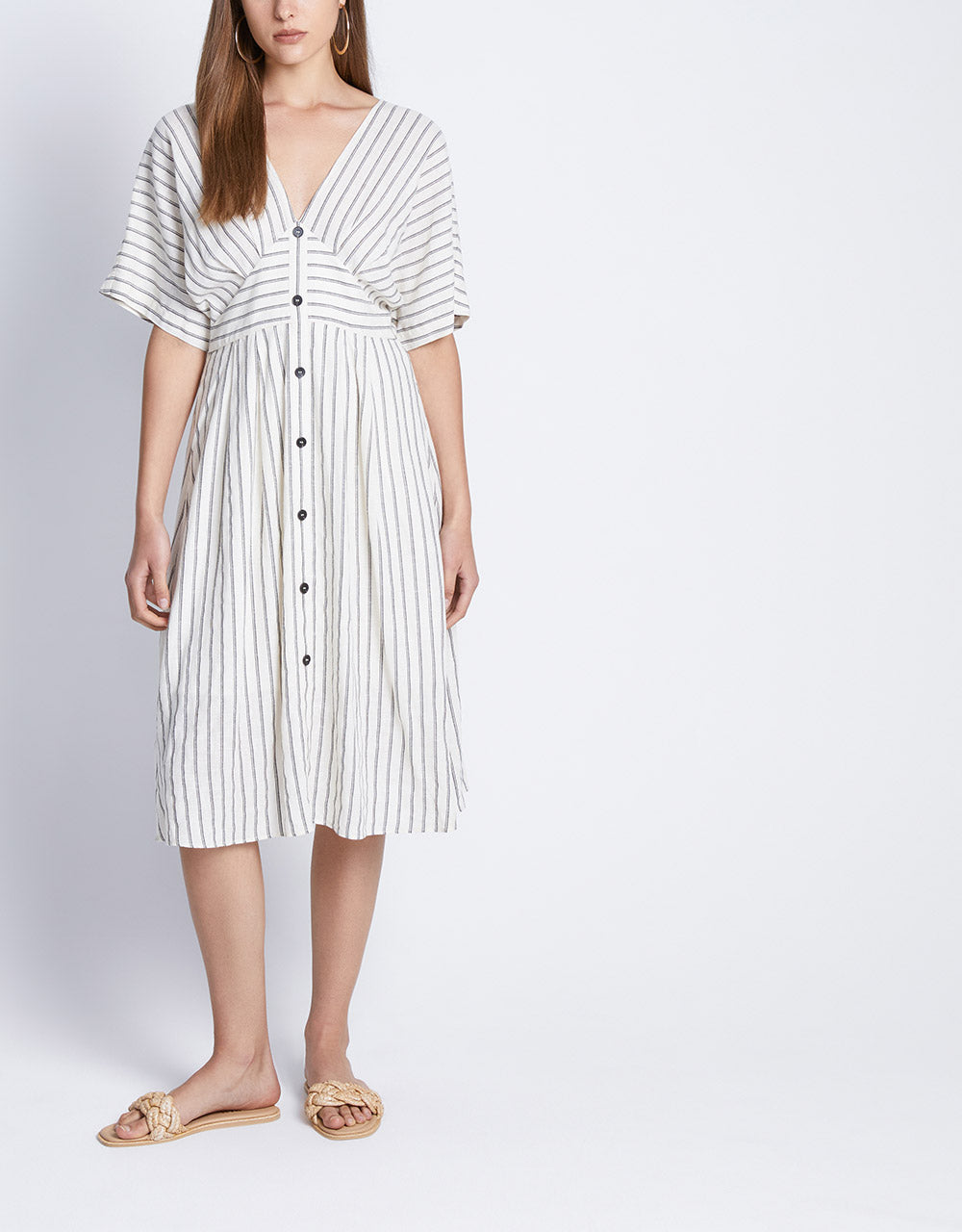 7 Striped Button Front Midi Dress