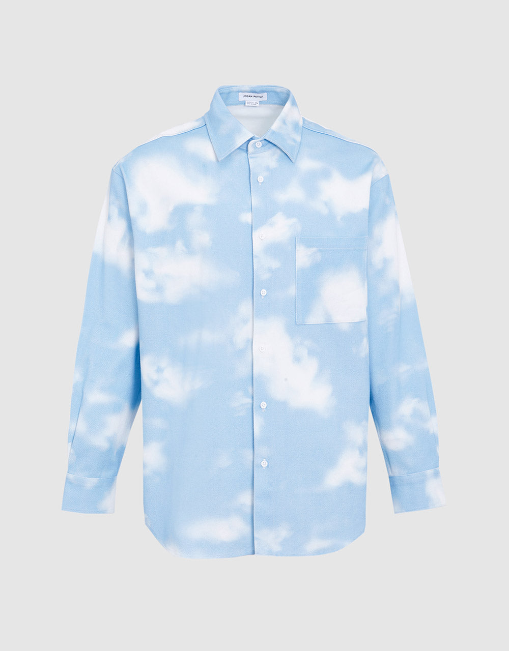 Unisex Cloud Print Patched Pocket Shirt