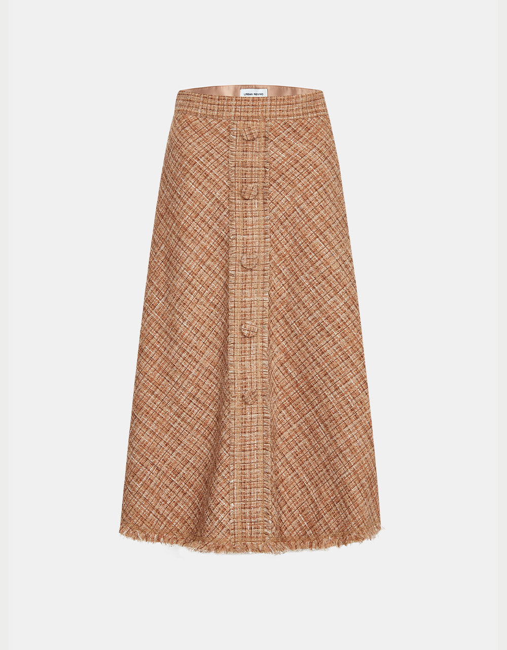 7 Raw Hem Plaid Pattern Midi Skirt