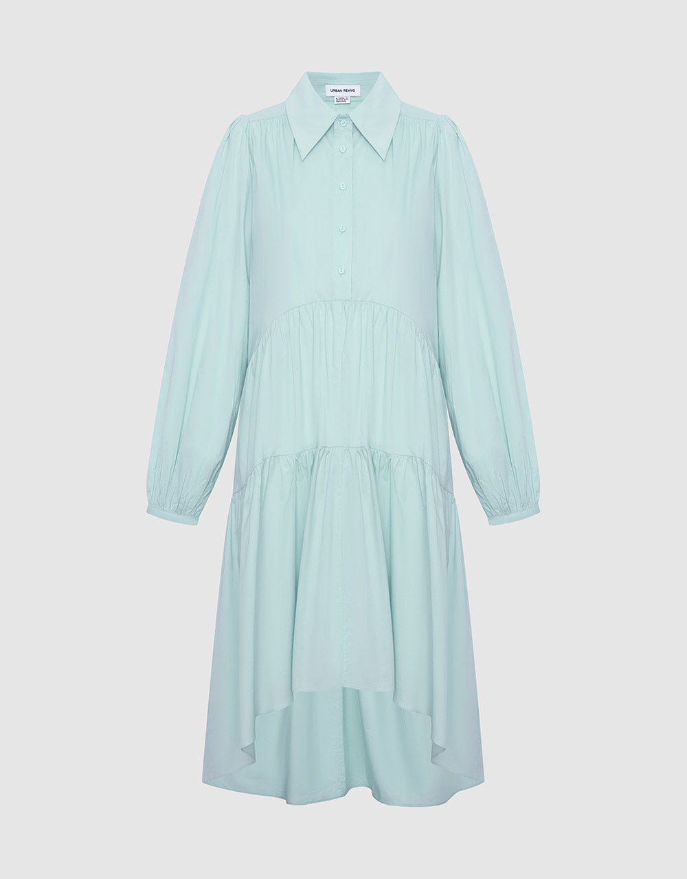 7 Puff Sleeve Asymmetrical Hem Shirt Dress