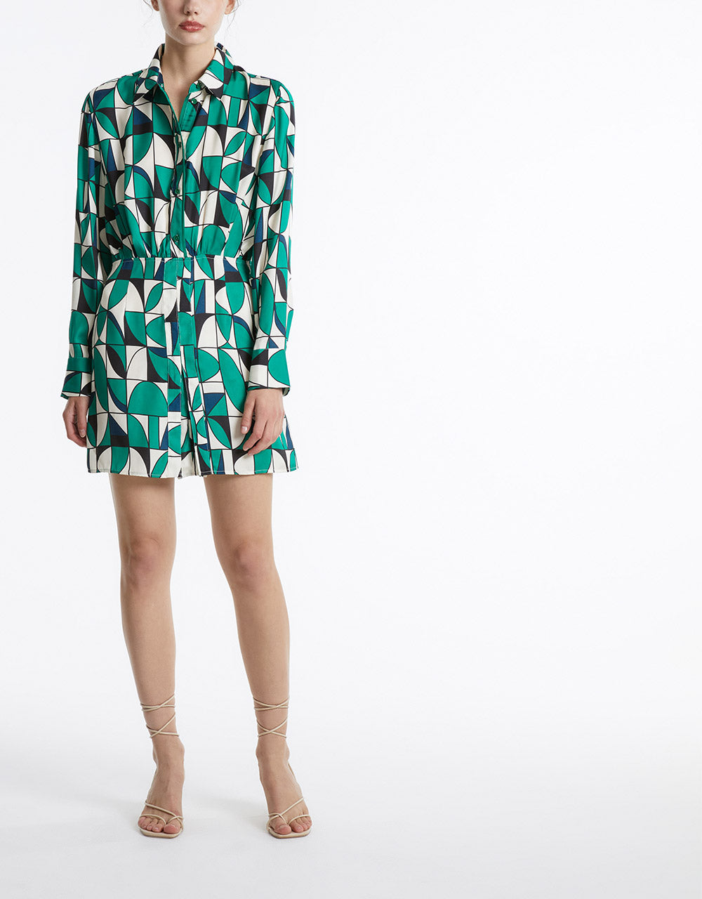 8 Geometric Print Shirt Dress