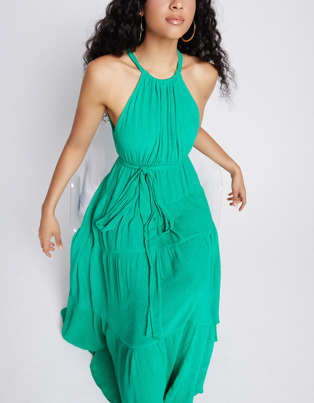 7 Halter Belted Sleeveless Maxi Dress