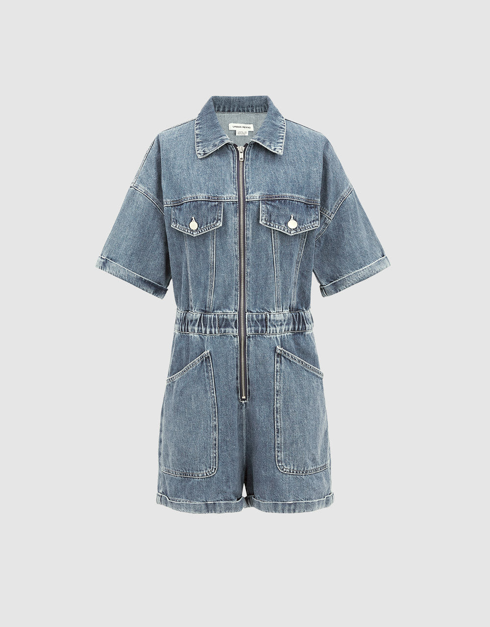 7 Zip Front Flap Pocket Denim Romper Playsuit