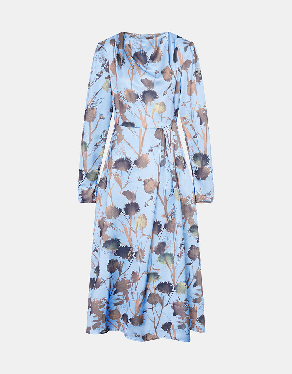 7 Leaf Print Cowl Neck Midi Dress