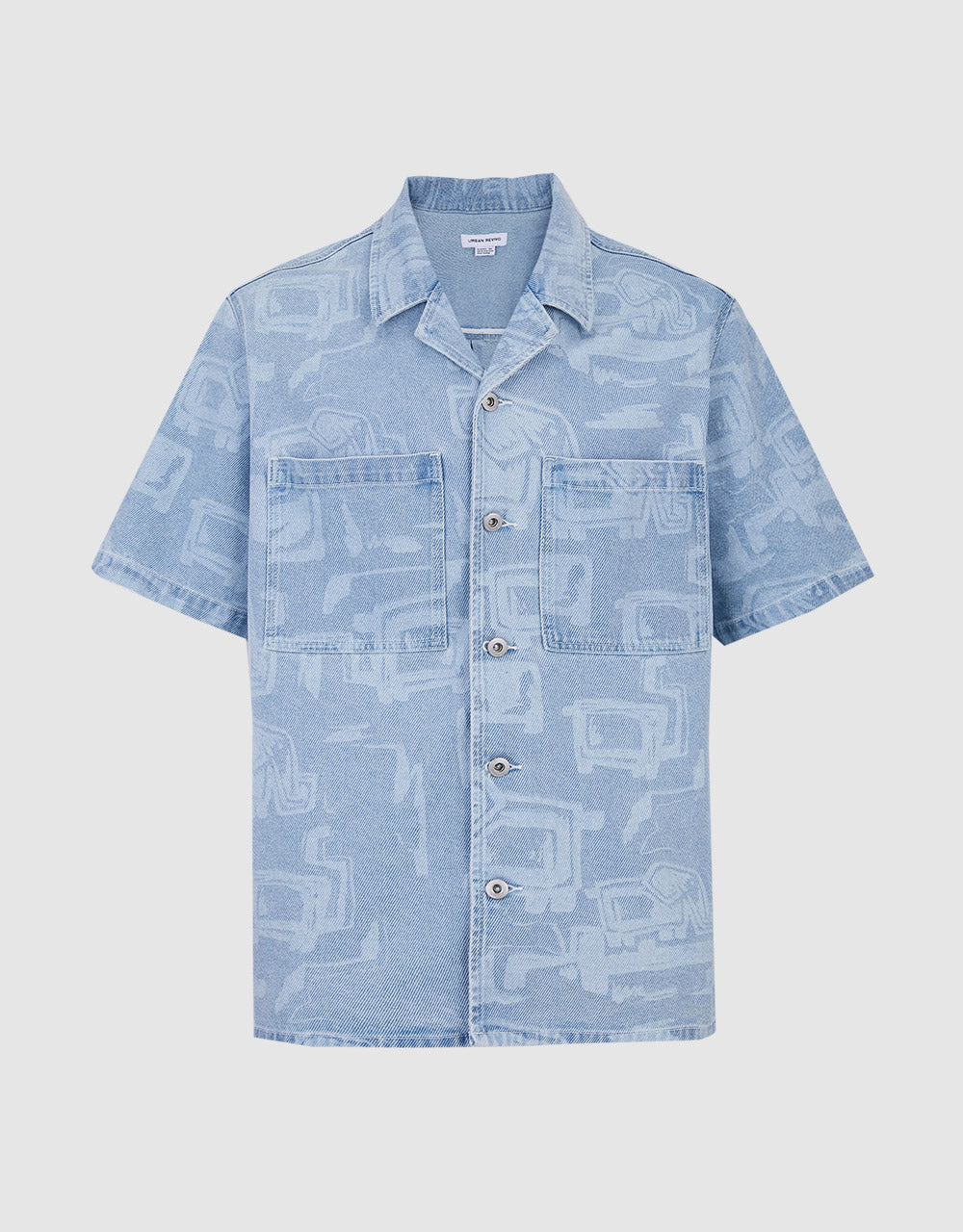 Graffiti Abstract Print Short Sleeve Denim Shirt