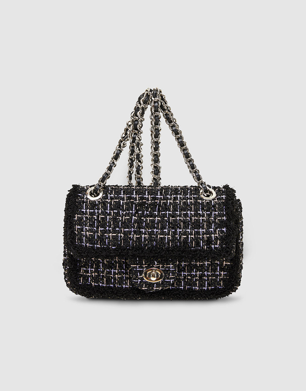 7 Tweed Frill Trim Shoulder Bag