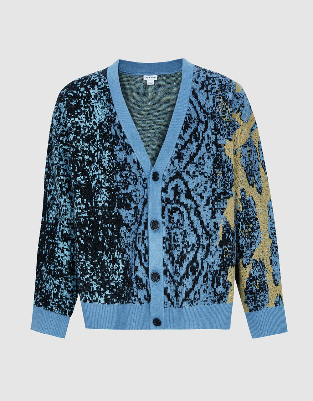 Unisex Jacquard Contrast Trim Button Up Cardigan