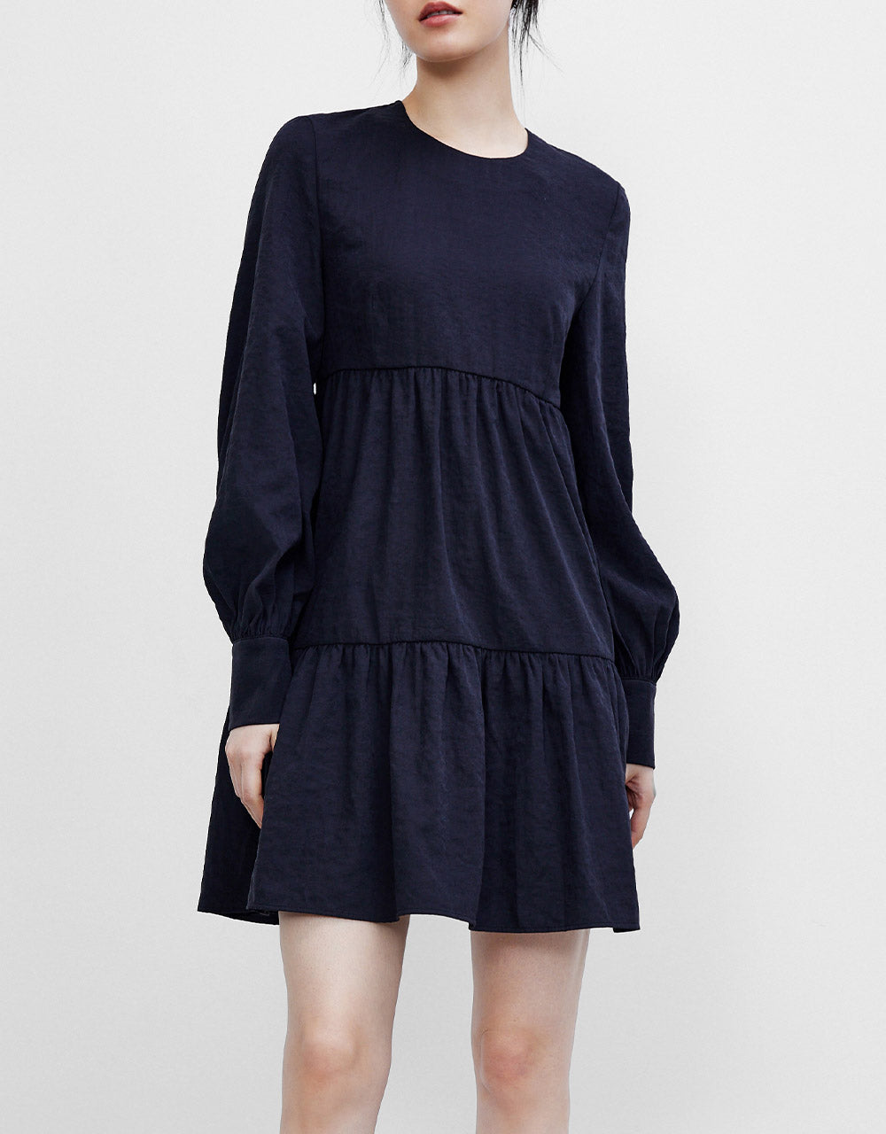 7 Solid Puff Sleeve Smock Dress