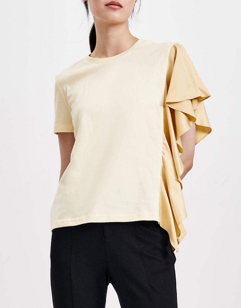 7 Ruffle Trim Crew Neck Tee