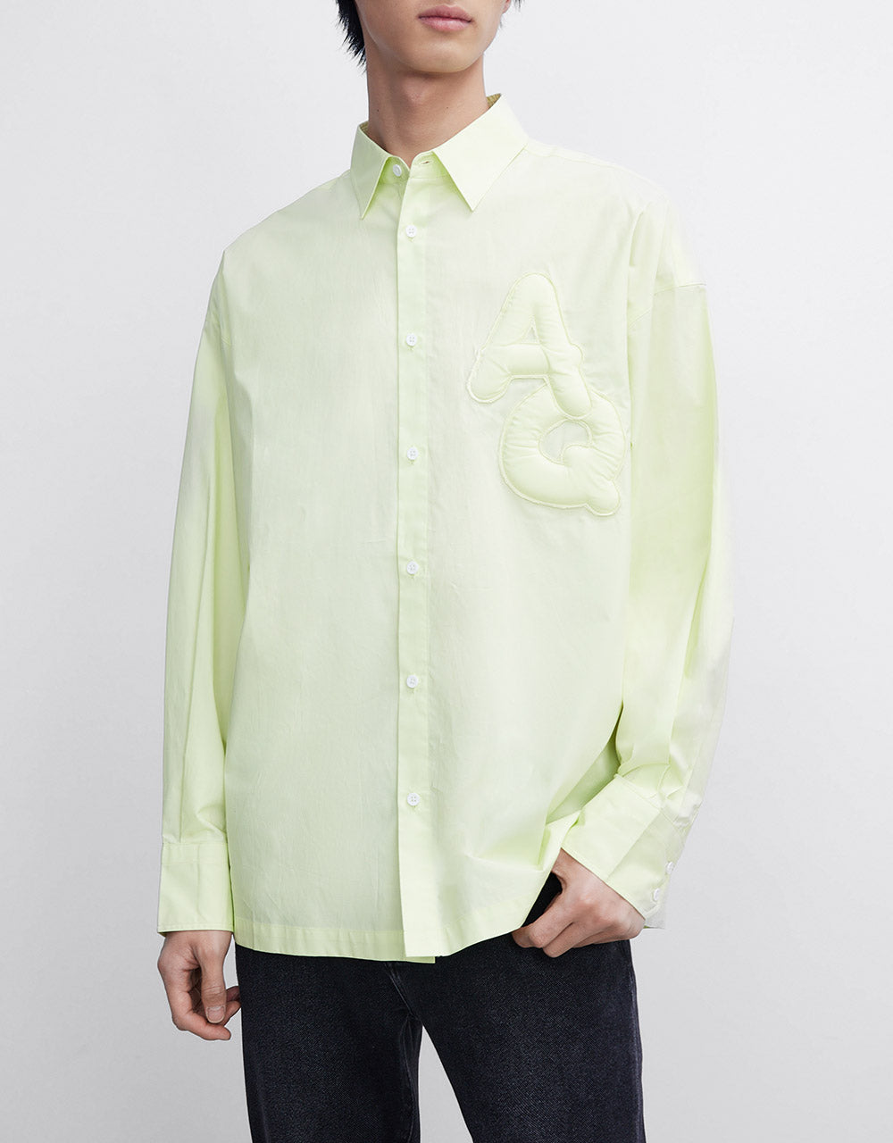 Embossed Letter Button Up Shirt