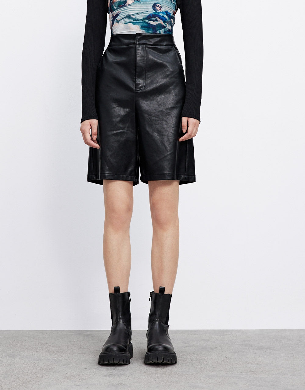 7 Faux Leather Slant Pocket Shorts