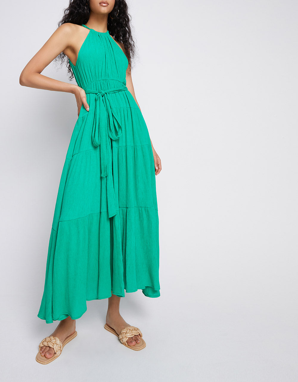 7 Halter Belted Sleeveless Maxi Dress