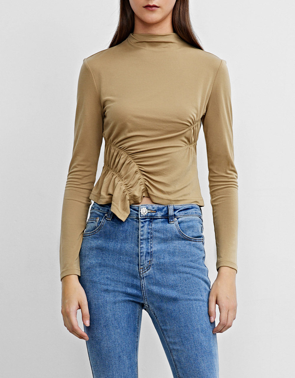 7 Ruched Detail Mock Neck Tee