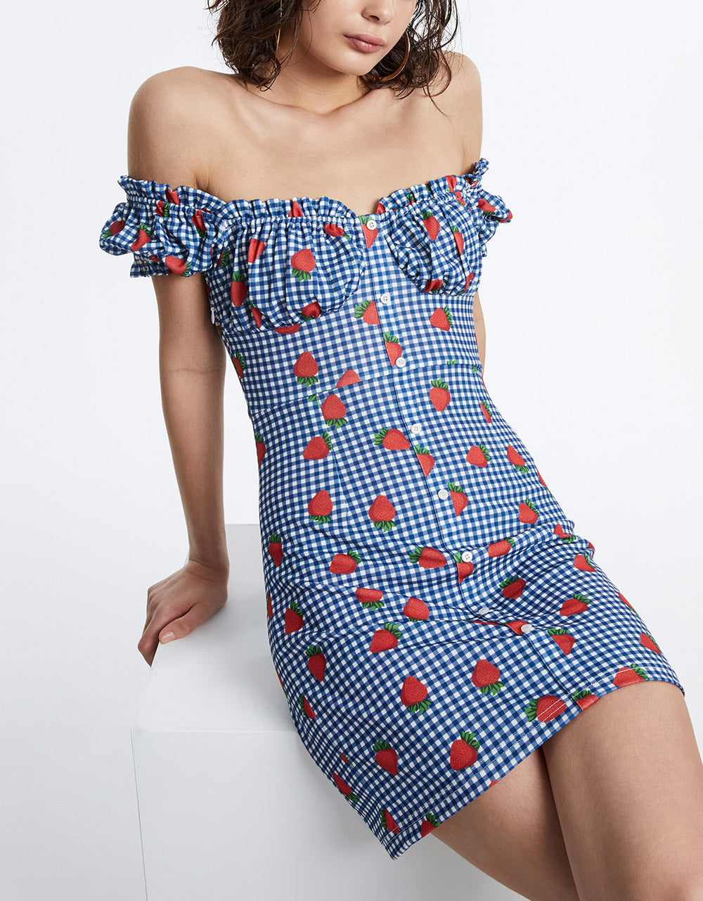 Off Shoulder Fruit Print Dress(PRE-ORDER)