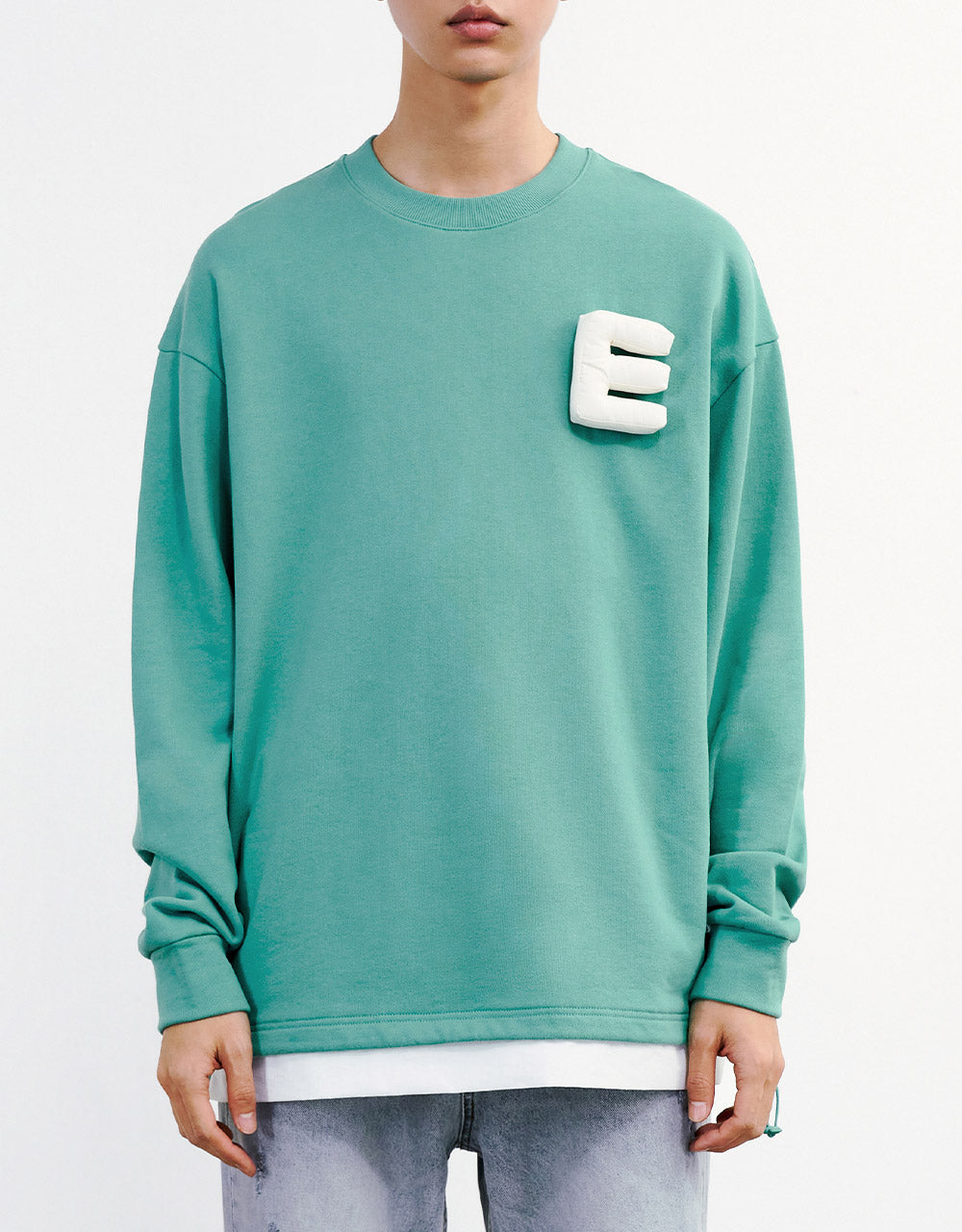 Unisex 3D Letter Detail Crew Neck Sweatshirt