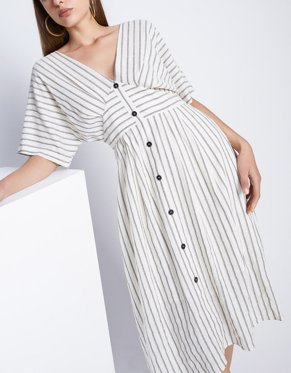 7 Striped Button Front Midi Dress