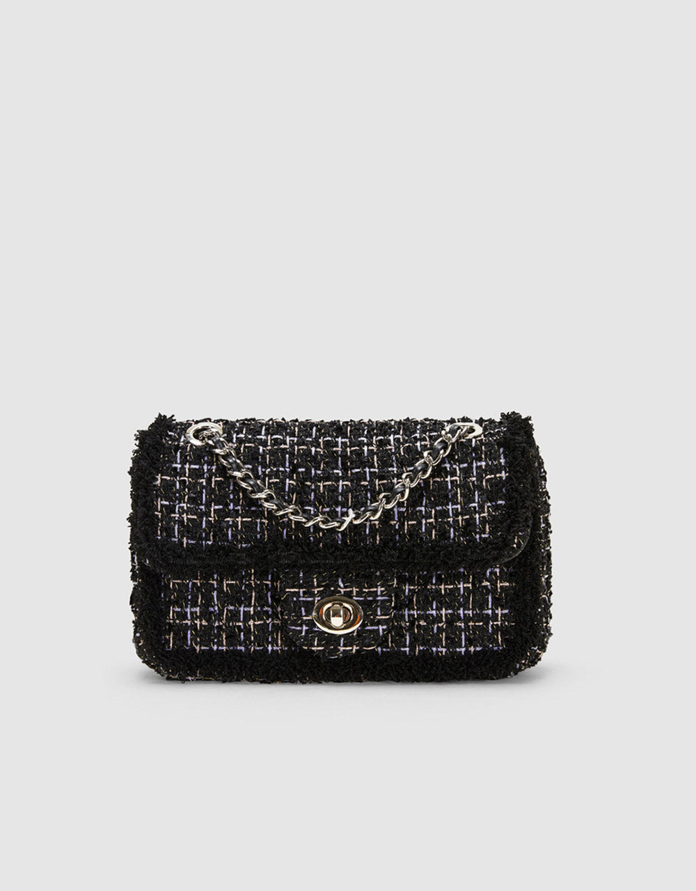 7 Tweed Frill Trim Shoulder Bag