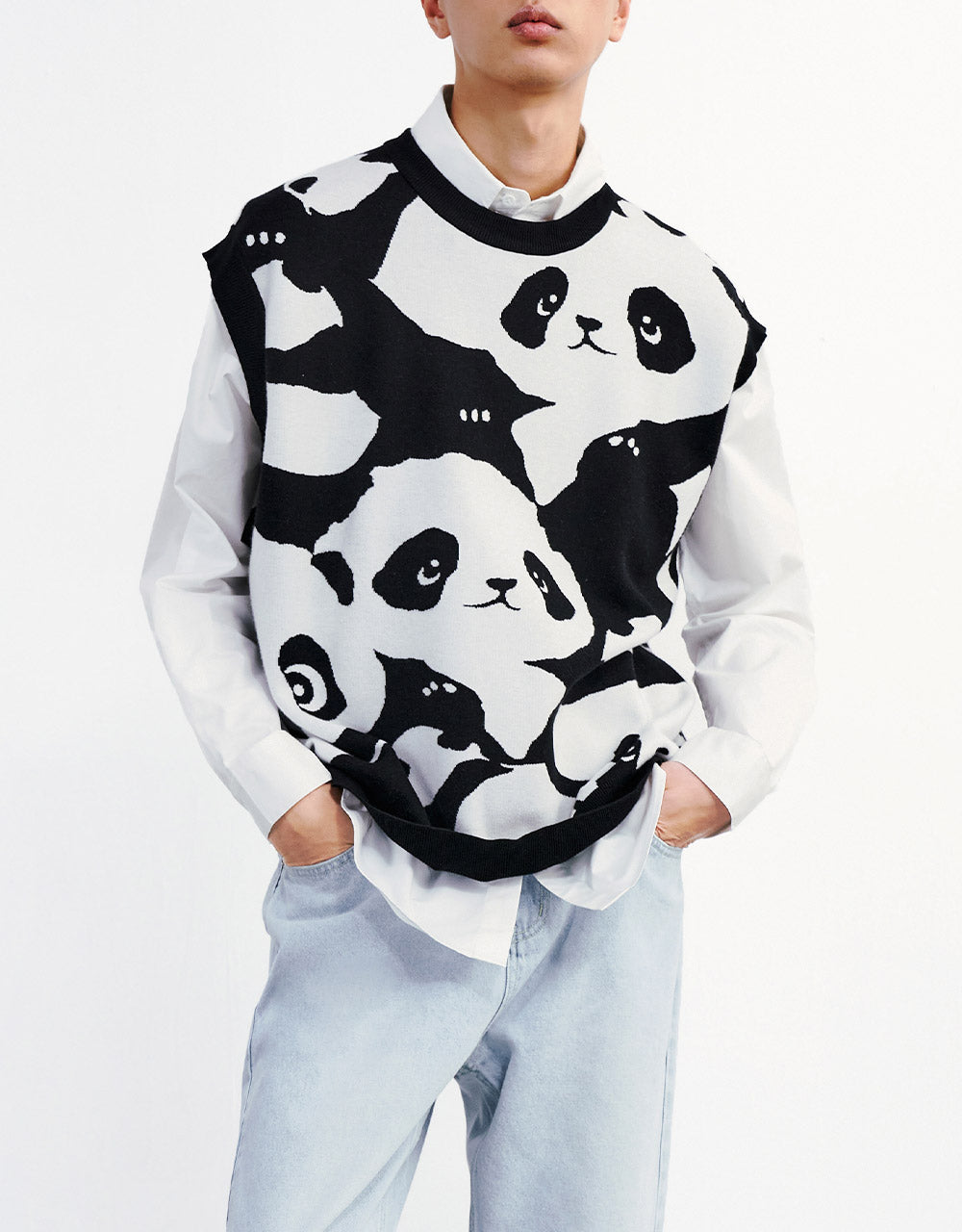 Unisex Panda Pattern Knit Vest