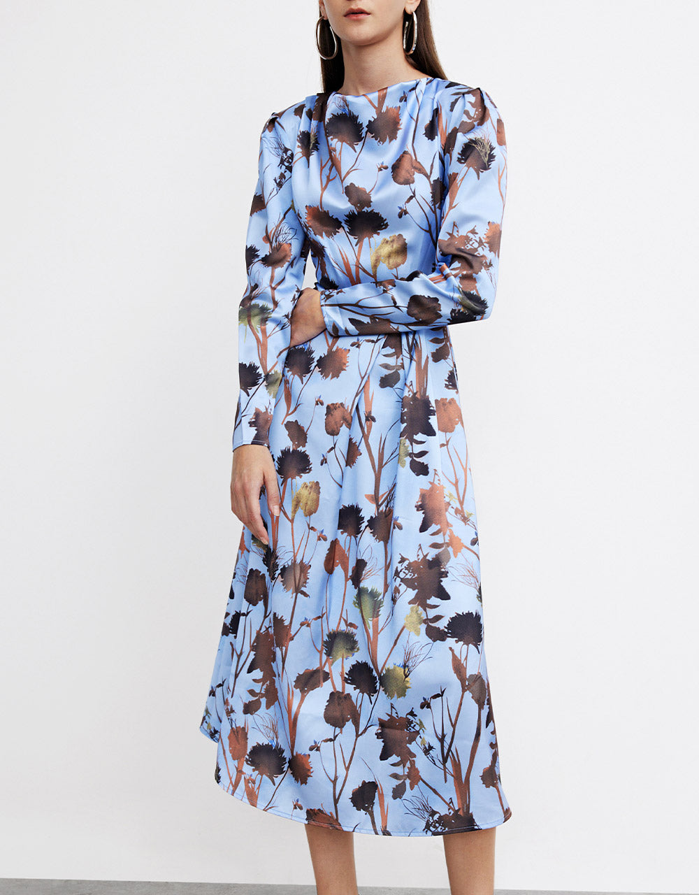 7 Leaf Print Cowl Neck Midi Dress