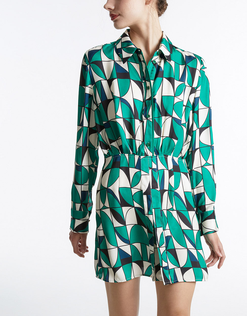 8 Geometric Print Shirt Dress