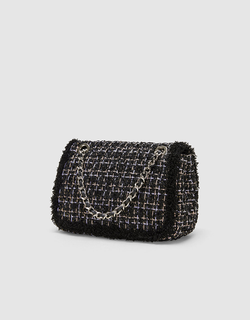 7 Tweed Frill Trim Shoulder Bag