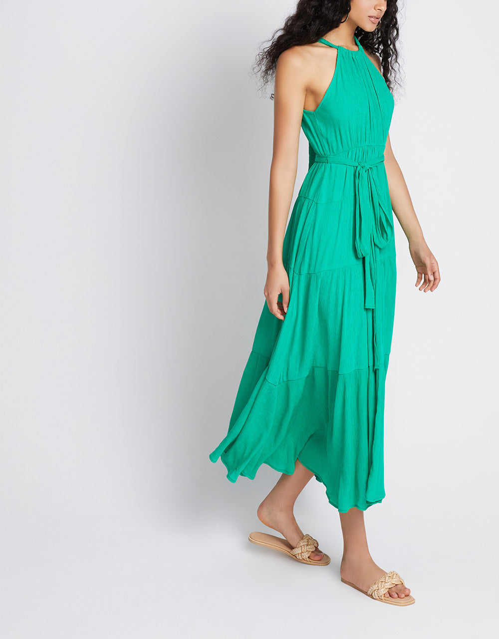 7 Halter Belted Sleeveless Maxi Dress