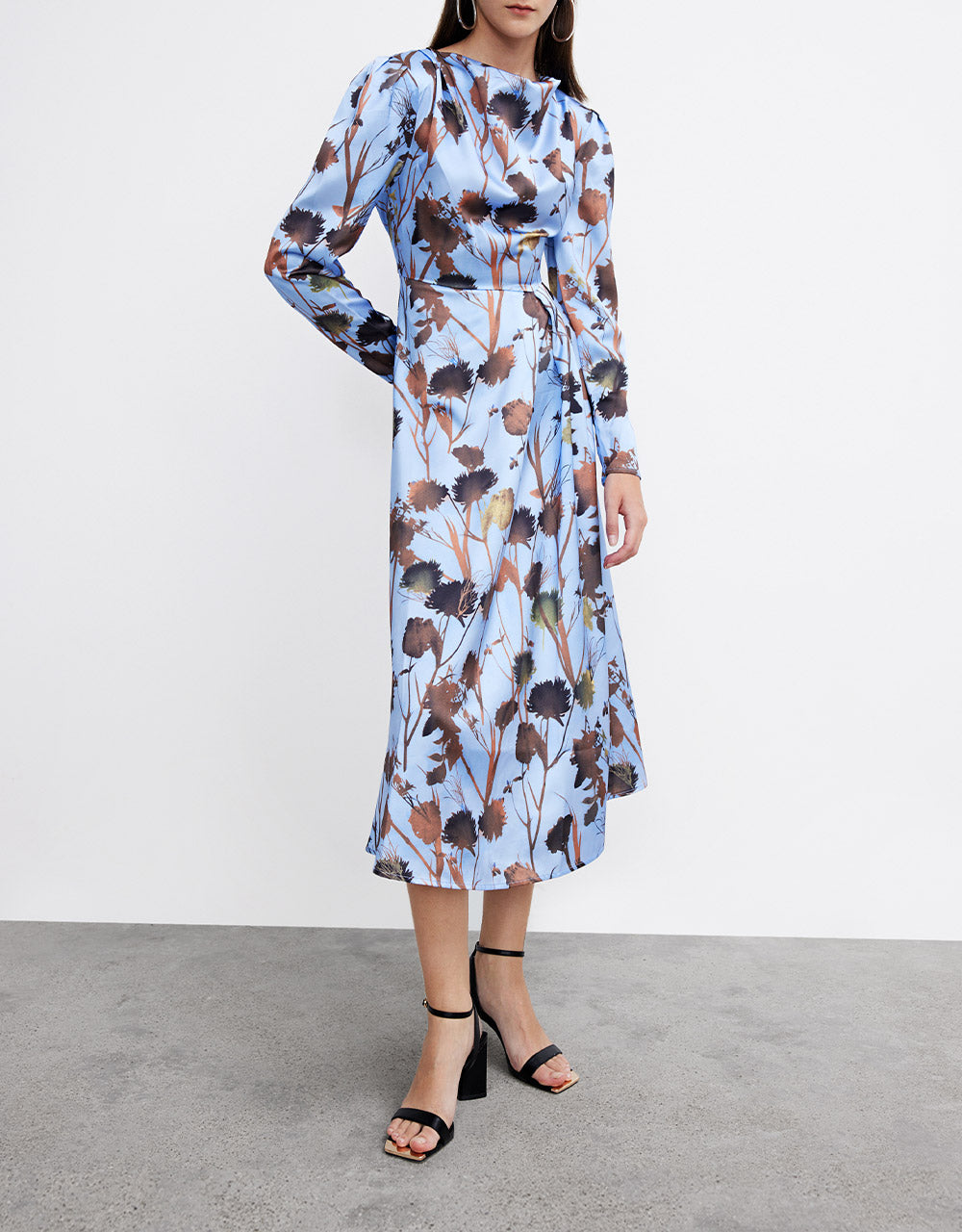 7 Leaf Print Cowl Neck Midi Dress