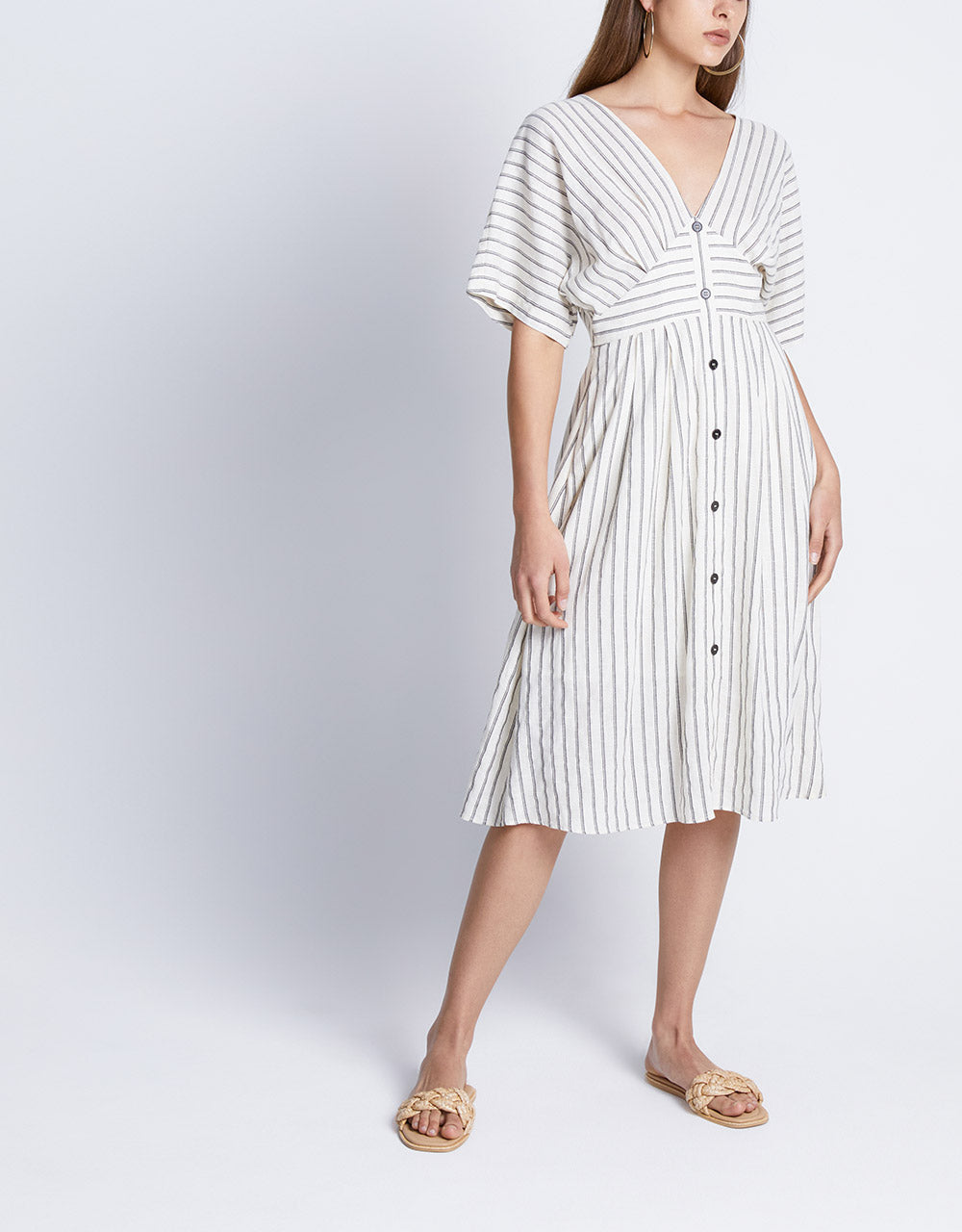 7 Striped Button Front Midi Dress