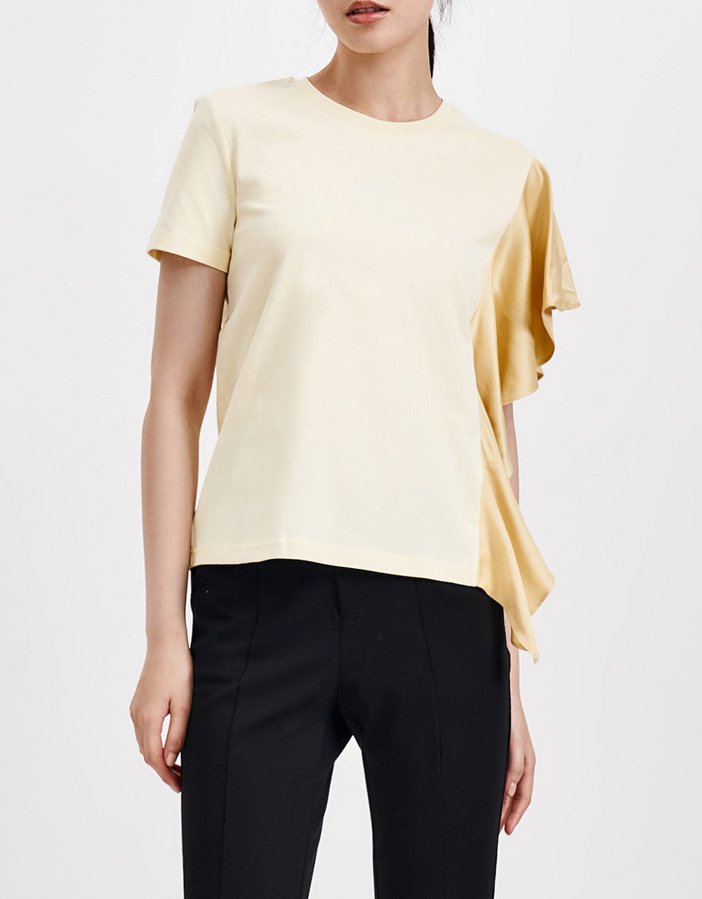 7 Ruffle Trim Crew Neck Tee