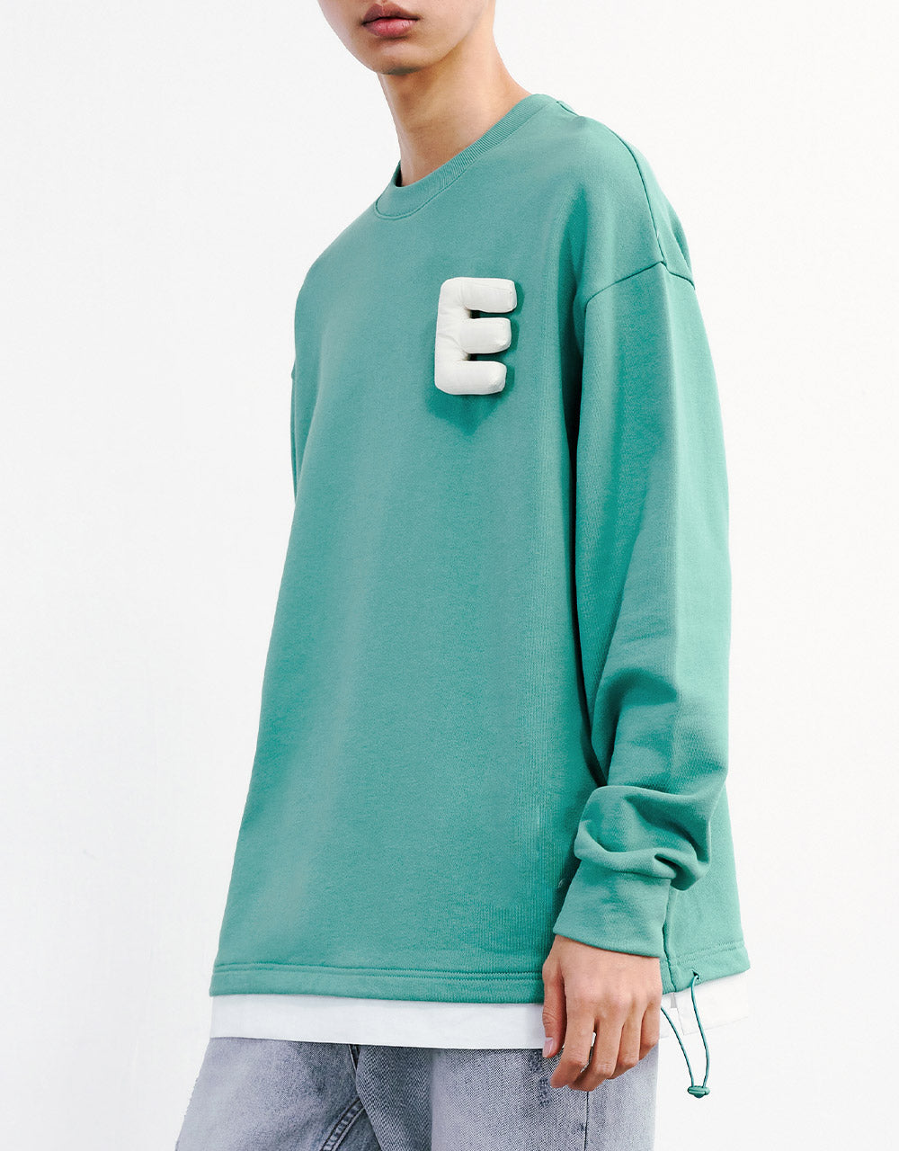 Unisex 3D Letter Detail Crew Neck Sweatshirt