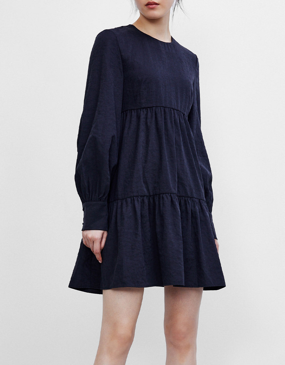 7 Solid Puff Sleeve Smock Dress