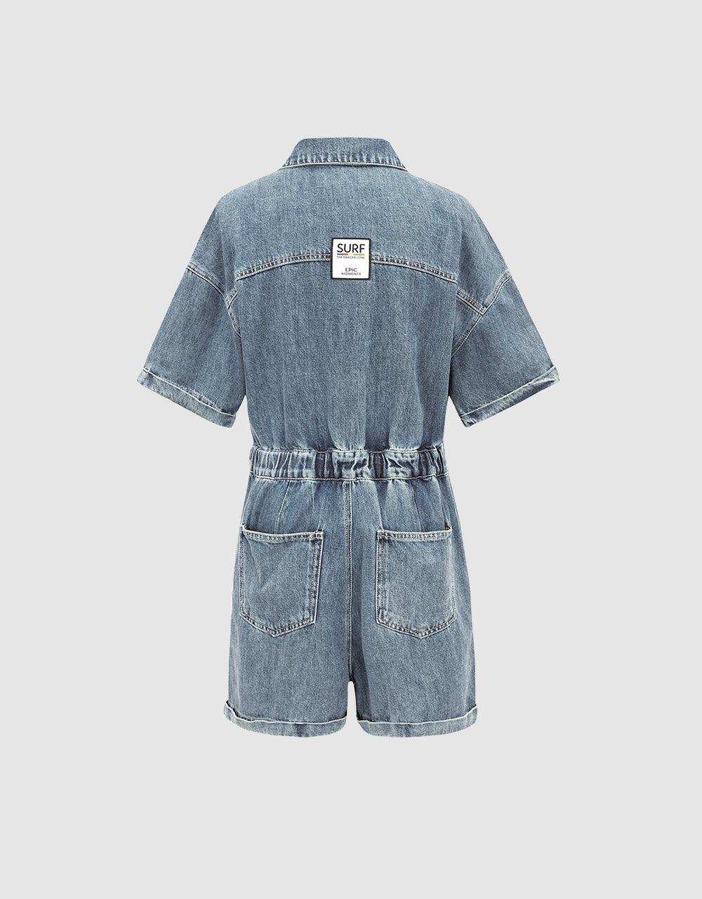 7 Zip Front Flap Pocket Denim Romper Playsuit