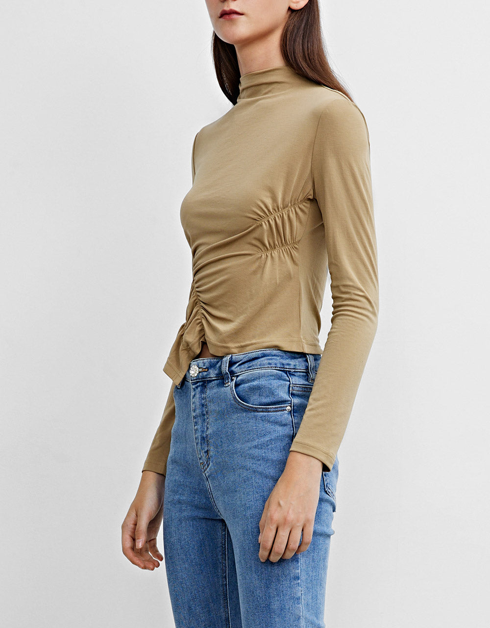 7 Ruched Detail Mock Neck Tee