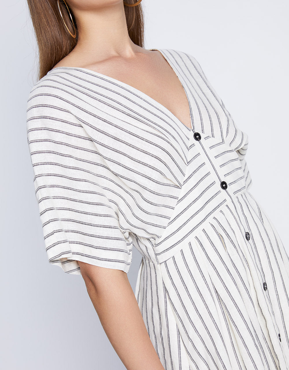 7 Striped Button Front Midi Dress