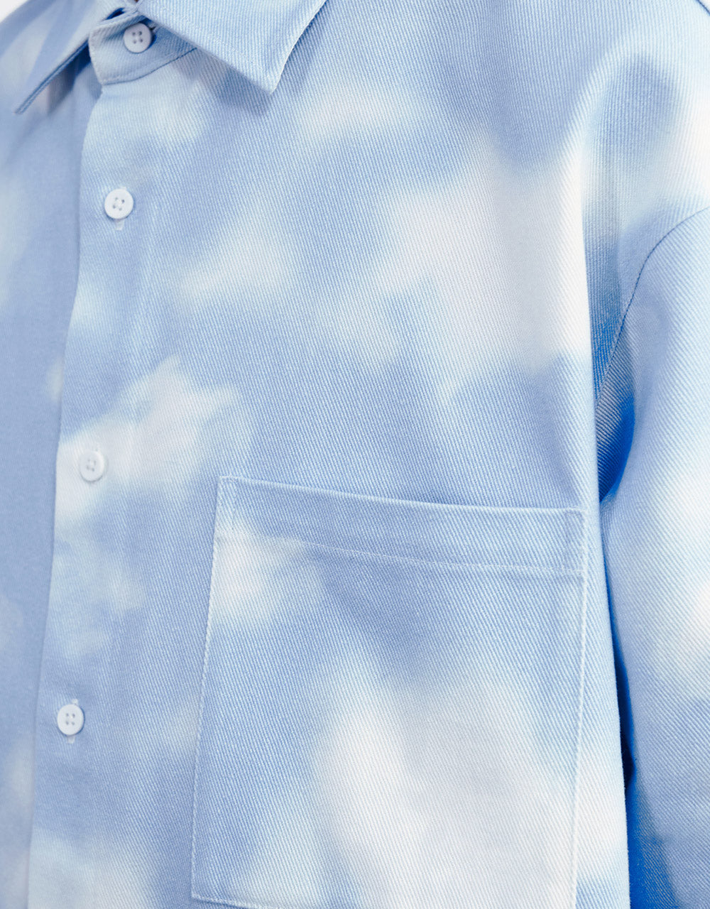 Unisex Cloud Print Patched Pocket Shirt