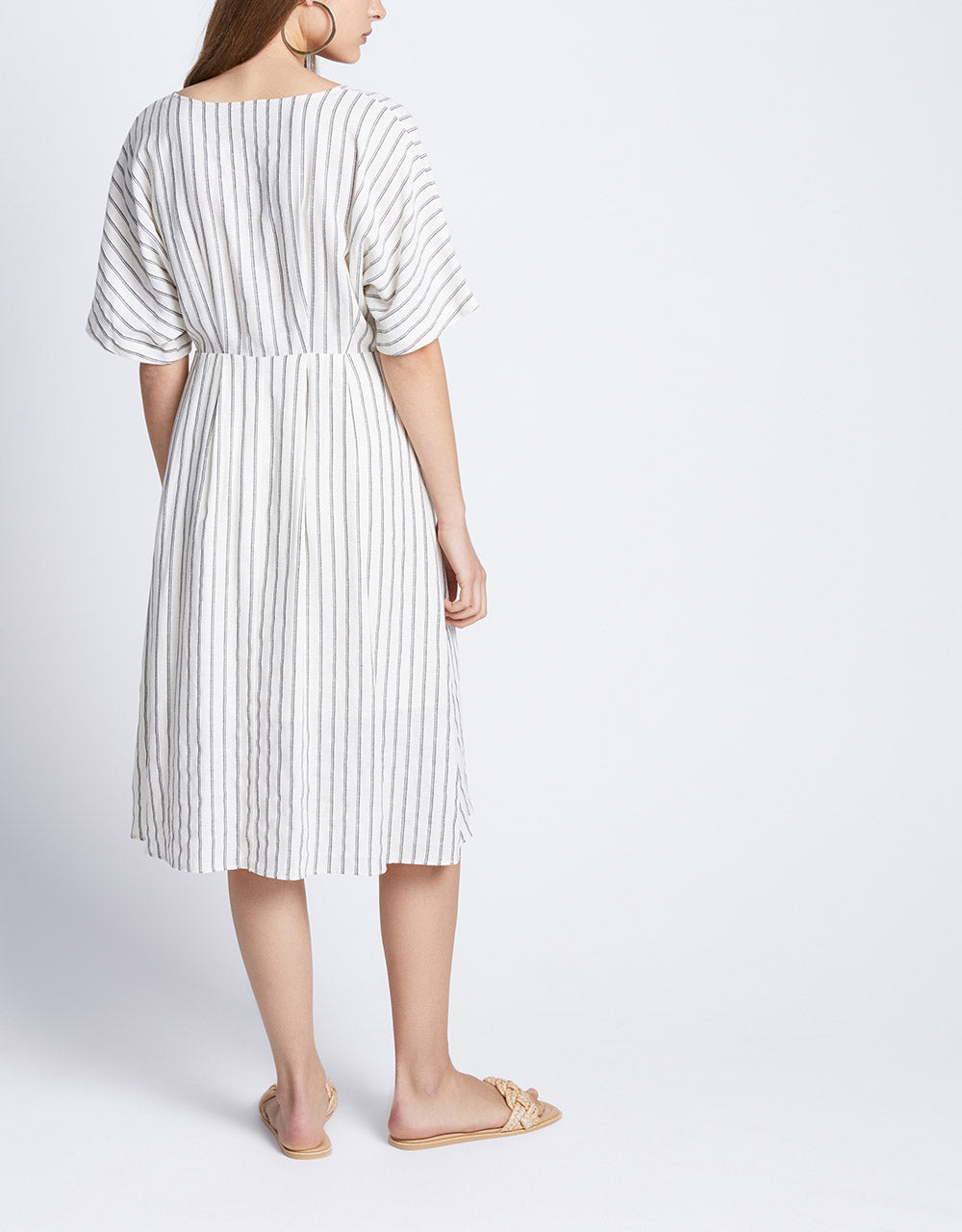 7 Striped Button Front Midi Dress