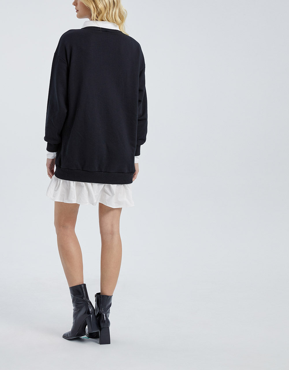 faux sweater shirt dress Faux Fur Trim Sweater Dress - Black