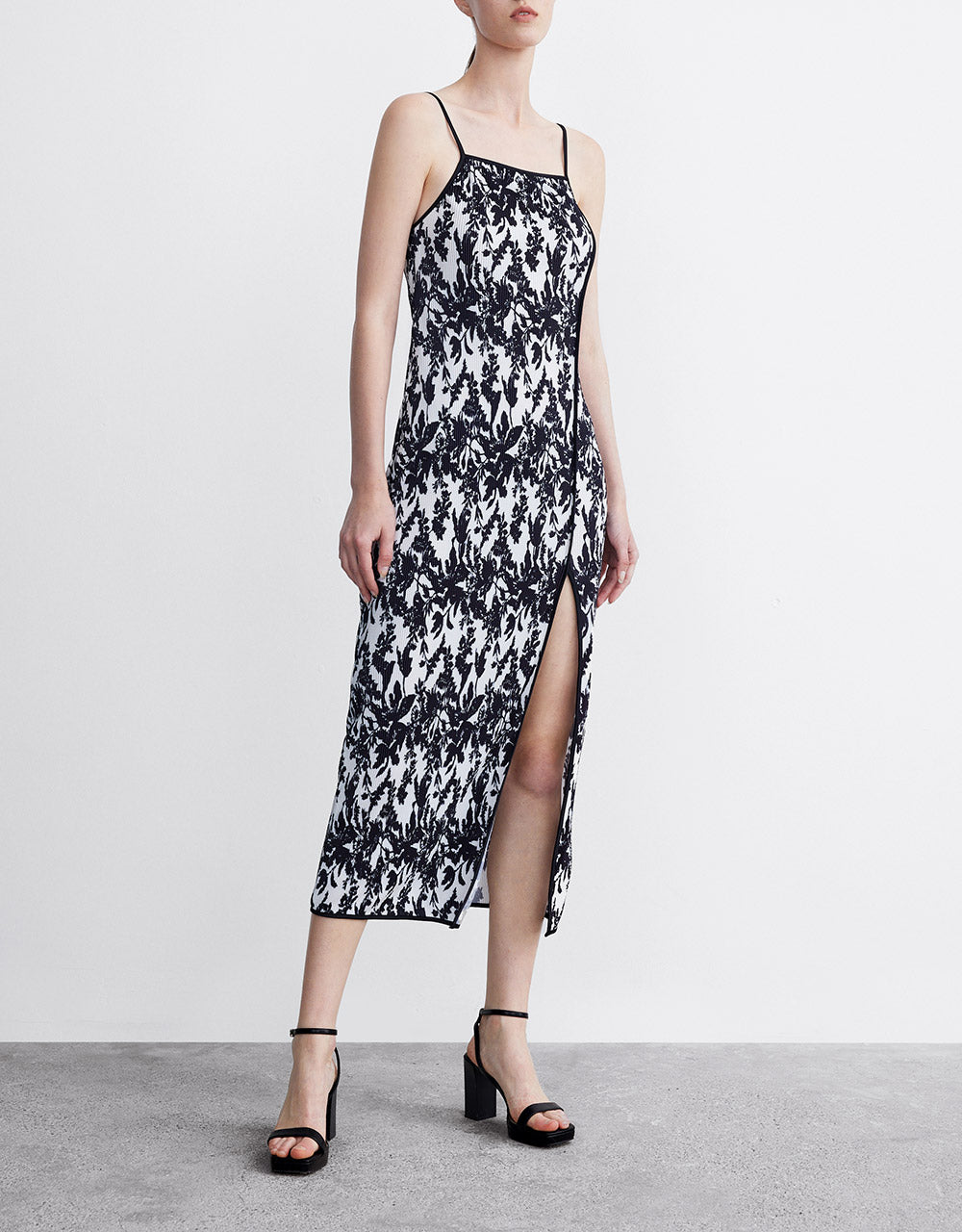 7 Plant Print Cami Midi  Dress