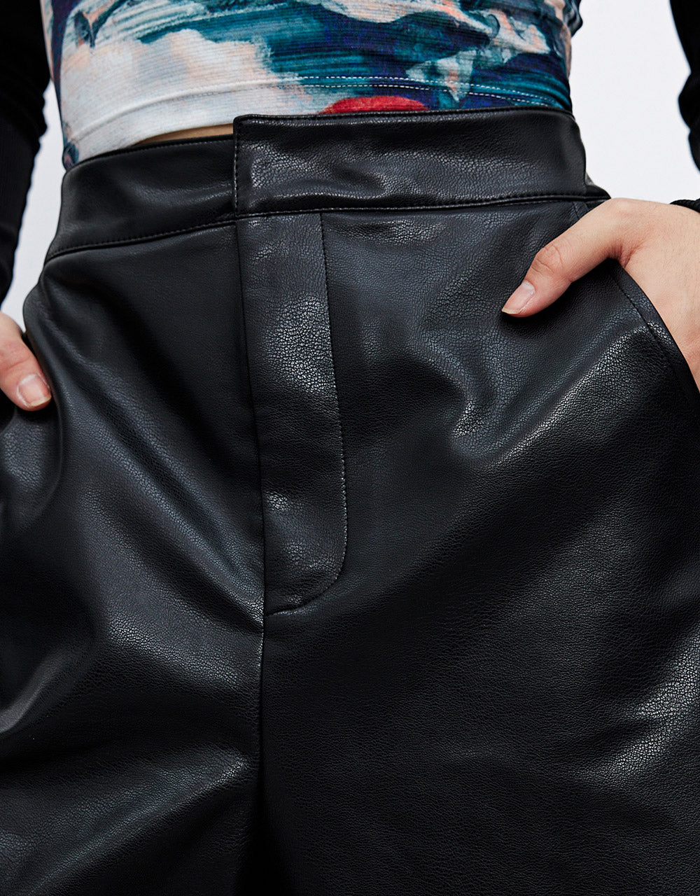 7 Faux Leather Slant Pocket Shorts