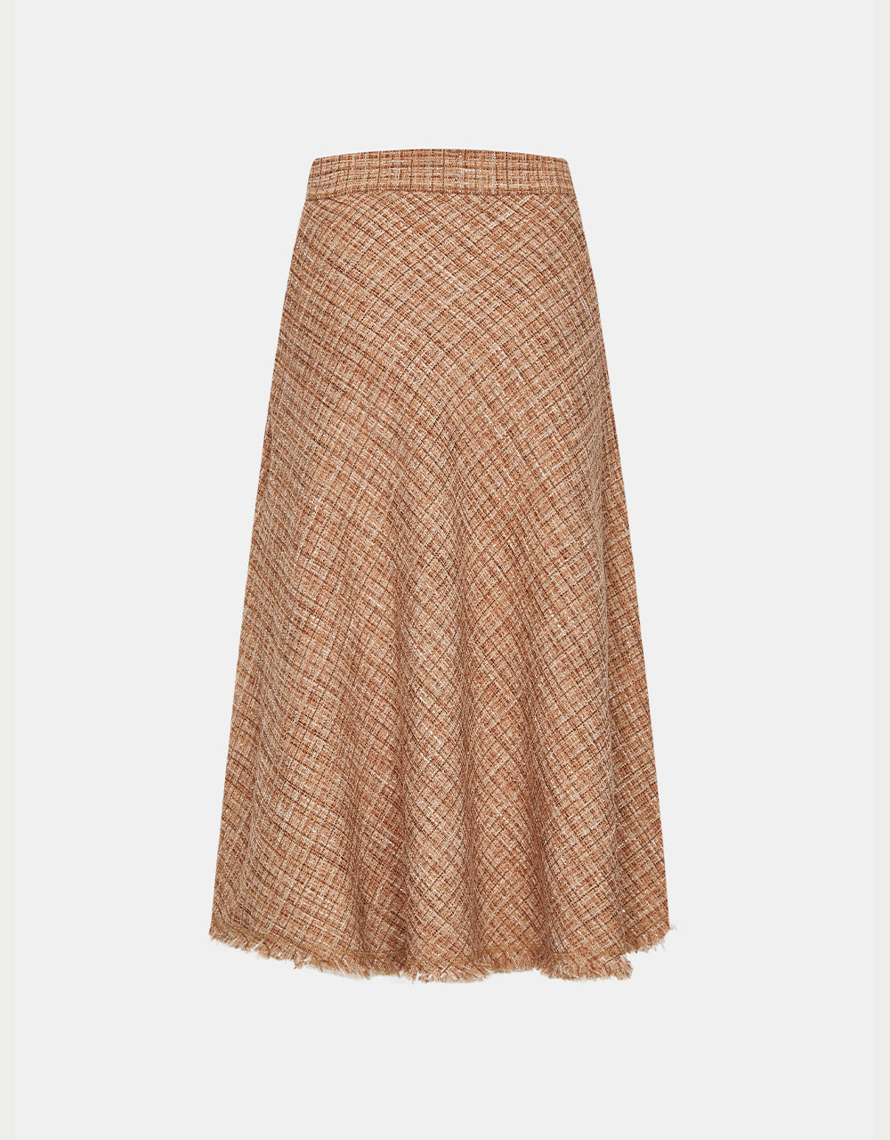 7 Raw Hem Plaid Pattern Midi Skirt