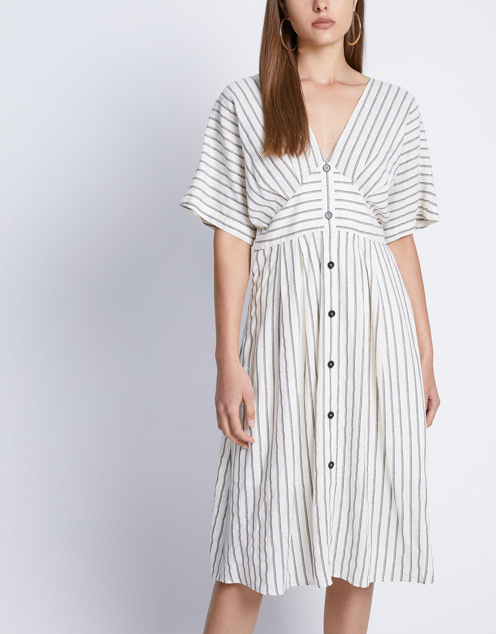 7 Striped Button Front Midi Dress