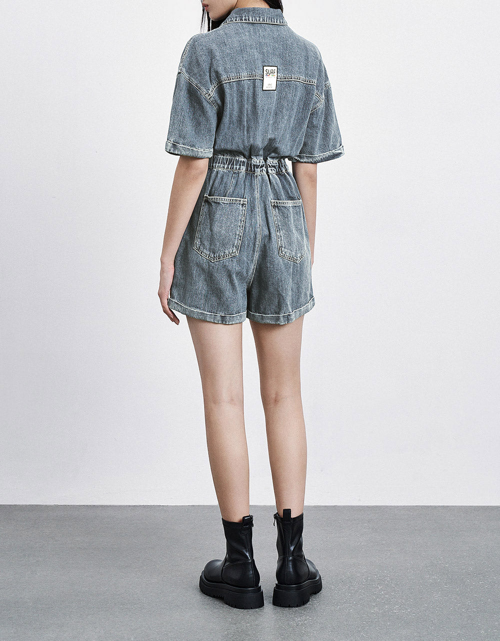 7 Zip Front Flap Pocket Denim Romper Playsuit