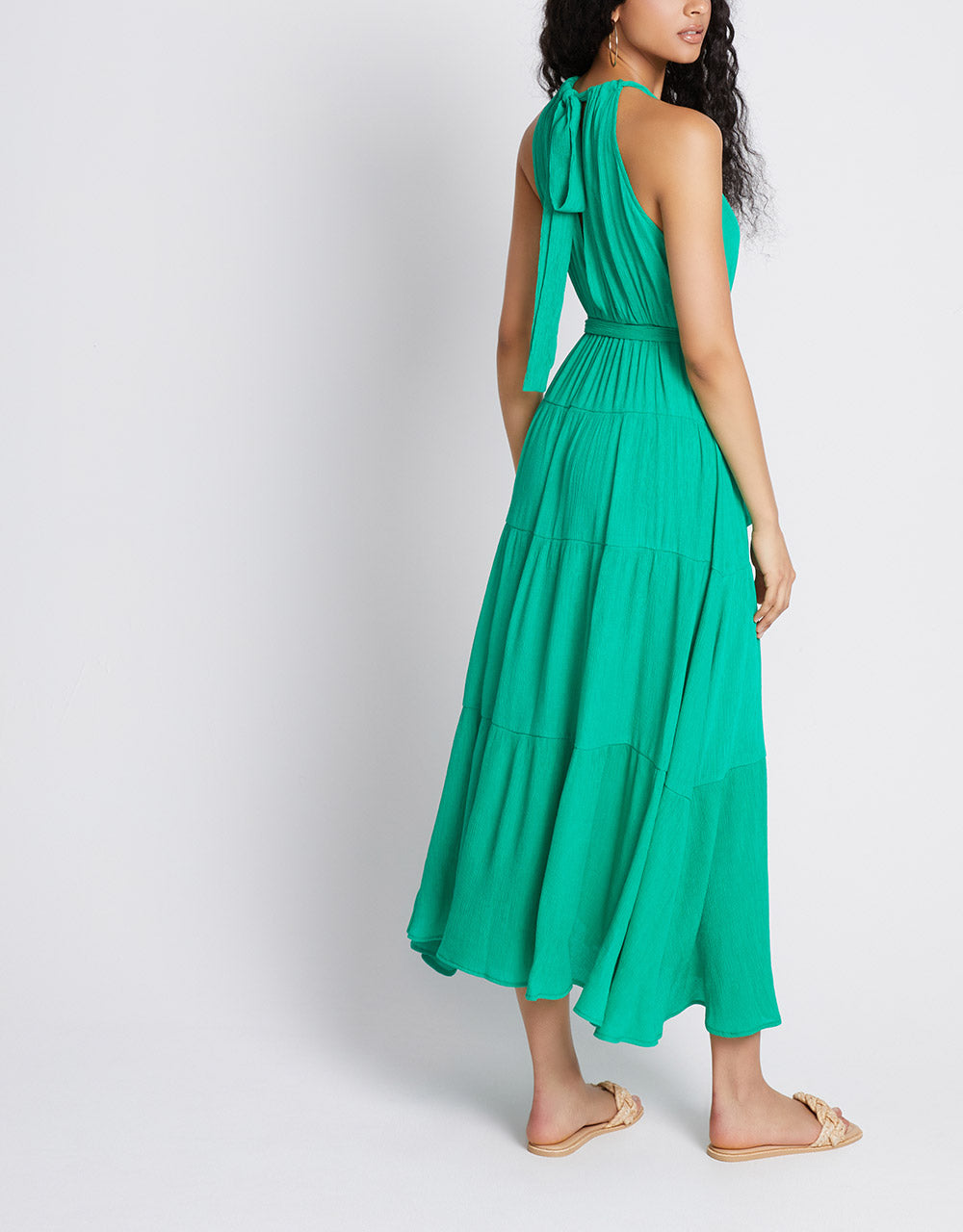 7 Halter Belted Sleeveless Maxi Dress