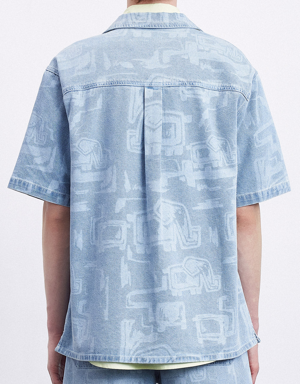 Graffiti Abstract Print Short Sleeve Denim Shirt