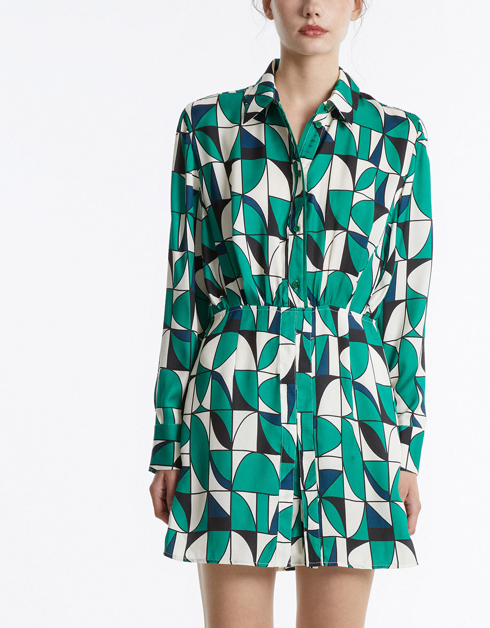 8 Geometric Print Shirt Dress