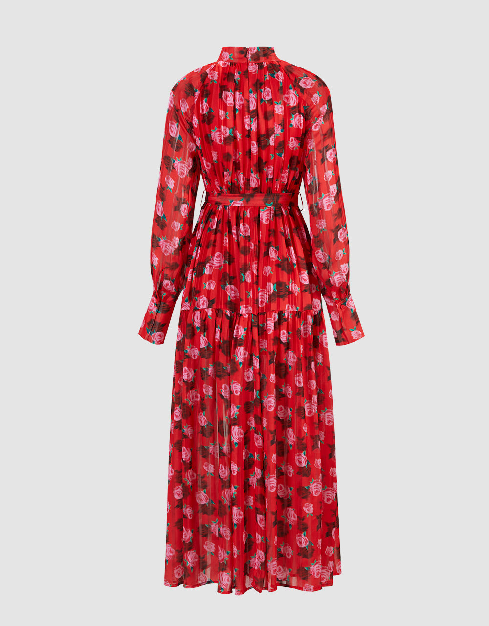 7 Floral Print Belted Maxi Chiffon Dress