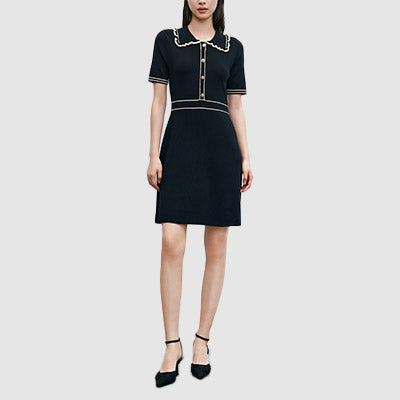 7 Contrast Trim Half Button Knitted Dress